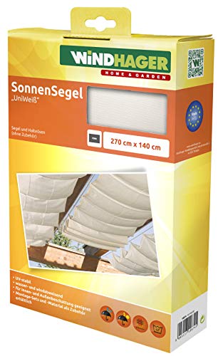 Windhager Sonnensegel für Seilspanntechnik, Wintergarten und Terrassen Beschattung, Seilspannmarkise, 270 x 140 cm, Uni Weiß, 10874 von Windhager