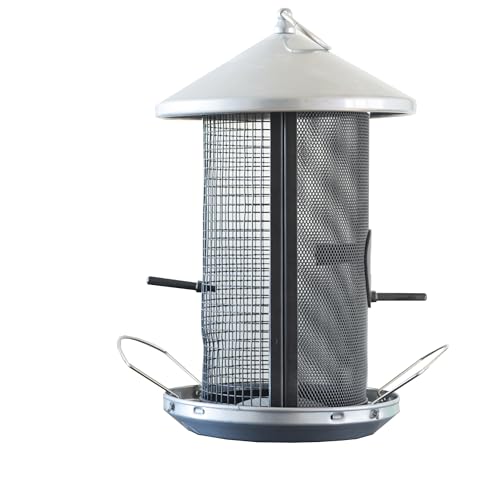 Windhager Vogelfuttersilo Happy Bird, Vogelfutterspender Futterstation, witterungsbeständig, aus Metall, 19 x 26 x 31 cm, 06999, Schwarz/Silber von Windhager