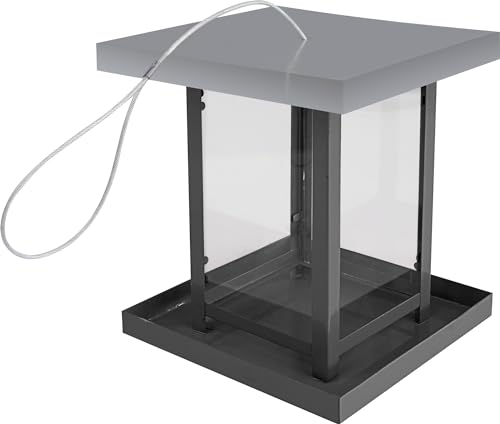 Windhager Vogelfuttersilo View, Vogelfuttersilo, Vogelhaus, Futterspender für Vögel, modernes Vogelhäuschen, 16 x 16 x 17,5 cm, 07015, Schwarz/Silber von Windhager