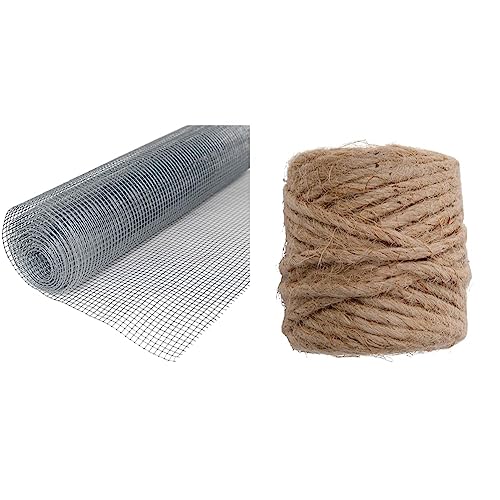 Windhager Wühlmausgitter für Hochbeete, Volierendraht, Wühlmausschutz, 2,1 x 1,1m, Maschenweite 6,3 mm, 79013 & Jute-Schnur, Jutegarn, Bastelschnur für Haushalt, Bindegarn, Natur, 4 mm x 50 m, 06158 von Windhager