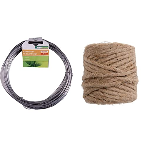 Windhager verzinkt Gartendraht, Blumendraht 1,8 mm x 25m, 72884, 25 m & Jute-Schnur, Jutegarn, Bastelschnur für Haushalt, Bindegarn, Jute-Kordel, Bindeschnur, Dekokordel, Natur, 4 mm x 50 m, 06158 von Windhager