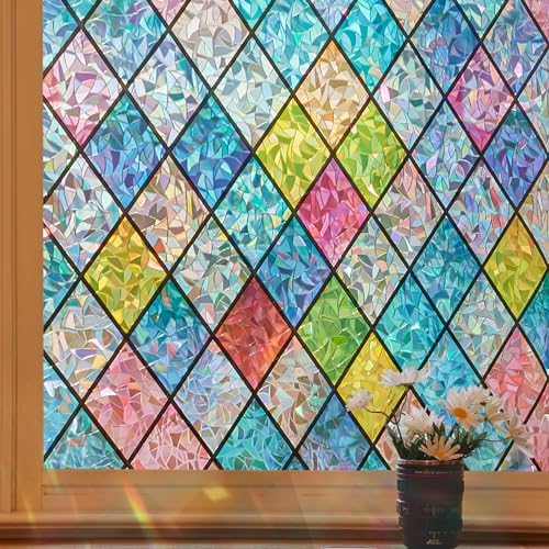 Windimiley Fensterfolie Blickdicht Regenbogen Selbstklebende : kein Klebstoff Fensterfolie Fenster Balkon farbige 3D Klebefolie statische Regenbogen Klebstoff Anti uv Sonnenschutz Büro 44.5x200cm von Windimiley