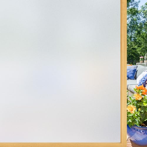 Windimiley Fensterfolie Blickdicht von Aussen, Selbsthaftend Sichtschutzfolie Fenster 90 x 400 cm, Sonnenschutz Milchglasfolie Statisch Haftend UV-Schutz Matt Glasfolie Für Zuhause und Büro von Windimiley