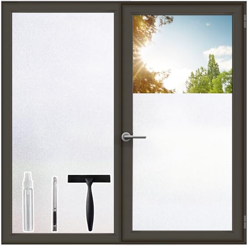 Windimiley Fensterfolie Blickdicht, Selbsthaftend Sichtschutzfolie Fenster 44.5 x 200 cm, Milchglasfolie mit Anti-UV Statisch Haftend ohne Kleber Privatsphäre Glasfolie Inne für Zuhause Büro Matt von Windimiley