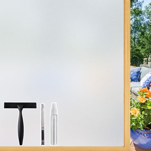 Windimiley Fensterfolie Blickdicht Sichtschutzfolie Fenster, Milchglasfolie Selbstklebend Statisch haftend, UV-Schutz Sichtschutz Glasfolie für Heimbüro Badezimmer Küche Matt 60 x 200 cm von Windimiley