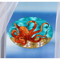Oktopus Fensteraufkleber ~ Glasmalerei Suncatcher Größe 10.6" Oval Mit Glassy Deluxe Vinyl von WindowClingsGalore
