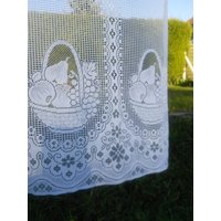 Paar Lange Spitze Vorhang Panels Französisch Vintage-Obst Floral Faux Filet von WindowsOfParis