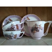 Seltenes Pferde Tee Kaffee Set Xl Tassen Und Untertassen 60Er Jahre Vintage von WindowsOfParis