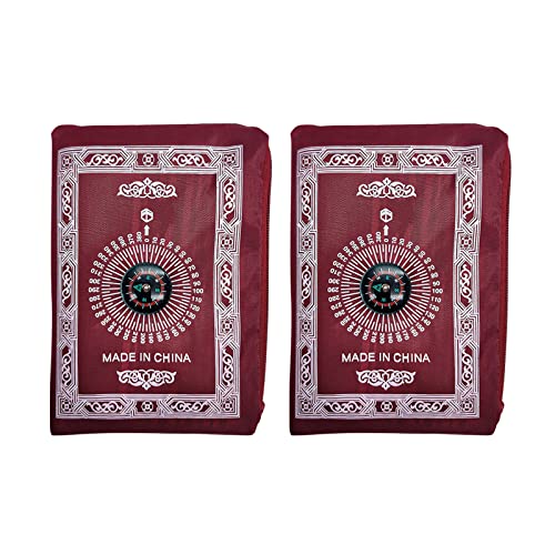 Gebetsteppich Muslim, Tragbarer Reise-Gebetsteppich Mit Kompass, Taschen-Gebetsteppich Mit Qibla Kaaba Kompass In Tasche, Wasserdichter Polyester-Gebetsteppich FüR Ramadan-Geschenke-Red||2-piece set von Windplusya