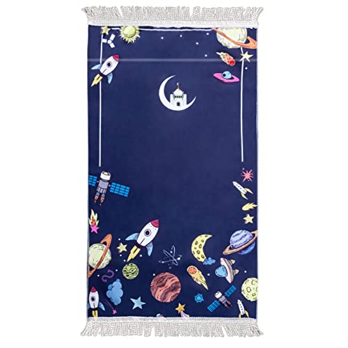 Windplusya Gebetsteppich für Kinder, 19.7x35.4 in Muslimischer Cartoon-Quasten-Gebetsteppich, Weicher Dicker Muslimischer Gebetsteppich Eid-Geschenk für Jungen/Mädchen. (Purple) von Windplusya