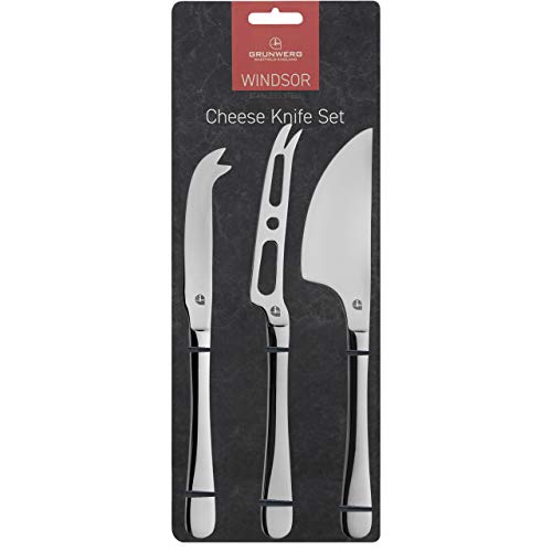 Windsor Carded Grunwerg 3-teiliges Käsemesserset, 18/0 Edelstahl, Schwarz von Grunwerg