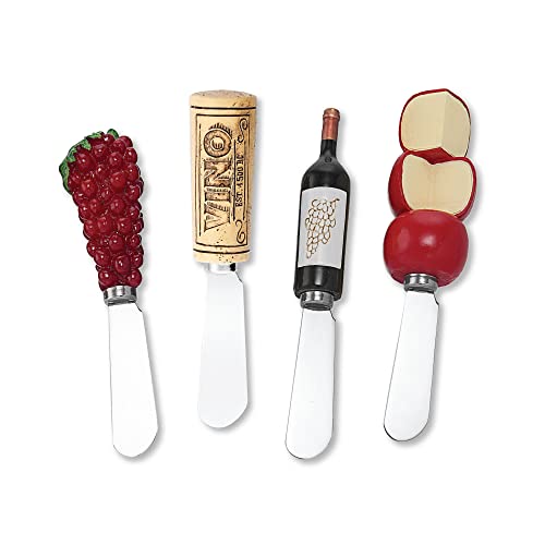 Wine Things 4 Stück handbemalter Kunstharzgriff mit Edelstahlklinge Käseverteiler/Butterstreuermesser, sortiert (Vino) von Wine Things