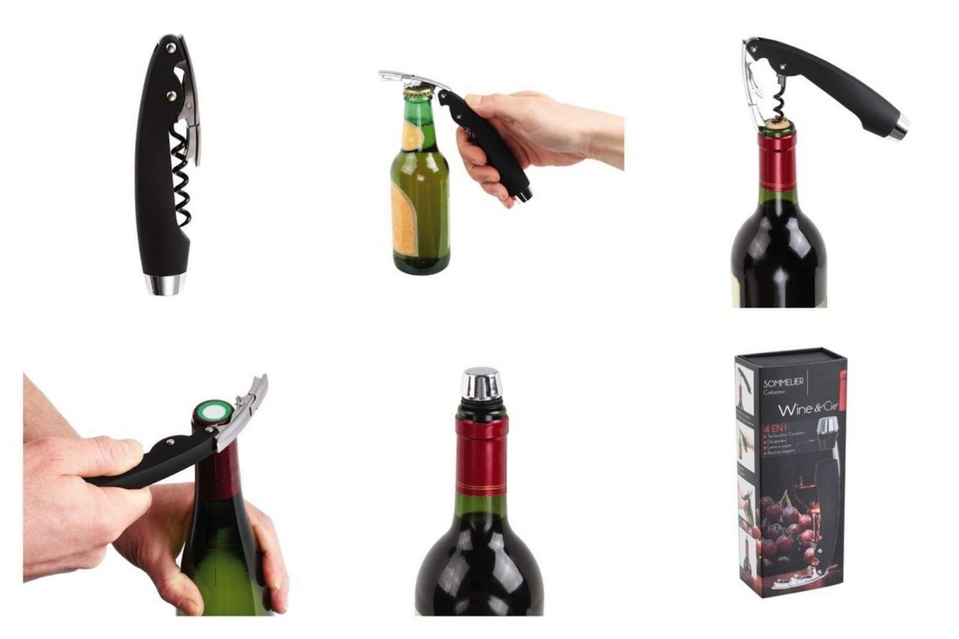 LIVOO Weinflaschenöffner Wine&Cie 4-in-1 Profi-Korkenzieher Kellner-Korkenzieher Sommelier von LIVOO