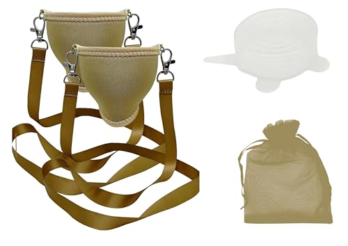 WineHolder Eff Em Concept Weinglas-Halter für den Hals, Weinglashalterung mit Halstrageband, Aufbewahrungs-Säckchen - Weinwanderung, Weinfeste, Junggesellen-, Events, Party (Gold 2er Set) von WineHolder