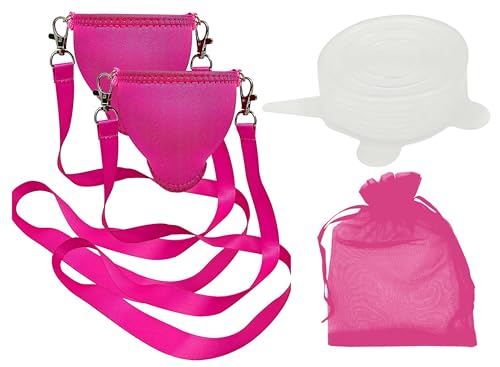 Eff Em Concept Weinglas-Halter für den Hals Weinglashalterung aus Neopren mit Halstrageband Auslaufschutz und Aufbewahrung für Weinwanderung Weinfeste Junggesellenabschied Firmen Events (Pink 2er Set) von WineHolder