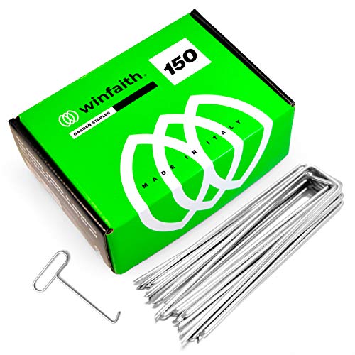 Erdanker Unkrautvlies Erdnägel 150 Stück Stahl rostfrei EN 10204 3.1 feuerverzinkte Qualität - Anti-Rost Garten Bodenanker für Kunstrasen – Maße L150 B30 Ø3 mm von Winfaith