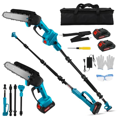2-in-1 Akku Teleskop Hochentaster 6 Zoll & Mini Kettensäge mit 2×2000mAh Akku, Bürstenloser Motor, Teleskop Elektro Hochentaster, Kompakte Hochentaster zum Baum und Heckenschneiden von WingFly