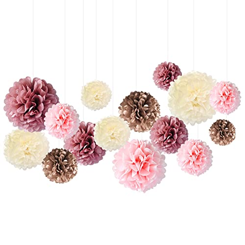 20er Seidenpapier Pompons Rosa Hochzeitsdeko Vintage Bunt Seidenpapier Pompoms Dekoration Papier Blumen Ball Dekorpapier Kit für Hochzeit Geburtstag Baby Shower Bridal Shower Party Deko von WingFly