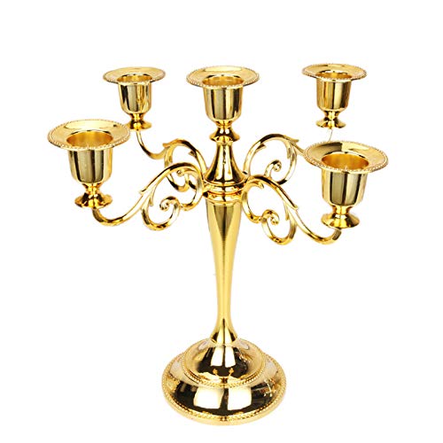 5-armig Kerzenständer Gold Vintage Kerzenhalter Stabkerze Metall Deko Kerzenleuchter Tabelle Hochzeit Kerze Stand für Abendessen bei Kerzenlicht Kerzenständer Weihnachten Dekoration von WingFly