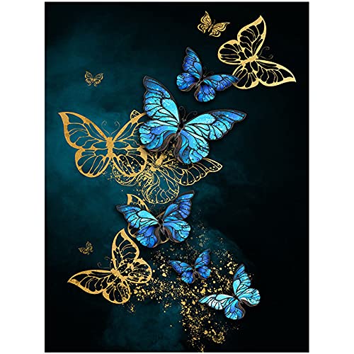 5D Diamond Painting Schmetterling Diamant Painting Malerei Kit, Full Drill Kristall Strass Diamant Malerei Bilder Groß,Diamant Malerei Erwachsene & Kinder Kunst Handwerk für Heimdekor Wand (Blau) von WingFly