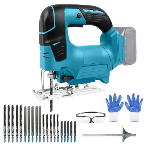 Akku Stichsäge kompatibel mit Makita 18V Akku, Elektro-Stichsäge mit 20 Stichsägeblatt, Arretierung und stufenlosem Geschwindigkeitsschalter,für Holz, PVC, Sperrholz und Metall (ohne Akku) von WingFly