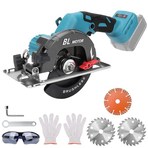 Bürstenlose Mini-Kreissäge, Handkreissäge für Makita 18 V Li-Ion Akku mit 3 Sägeblättern, Kann Diagonal Schneiden 6000RM/min Multifunktionssäge für Holzbearbeitung(ohne Akku) von WingFly