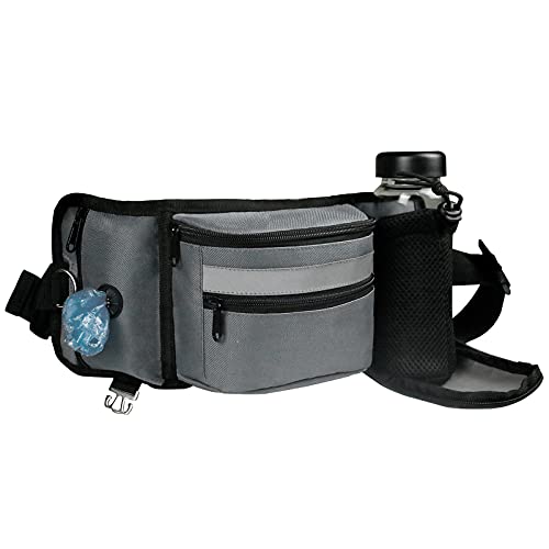 Futtertasche Futterbeutel für Hunde, Gürteltasche für Hundetraining Leckerlitasche Dog Snack Bag Hunde mit Eingebautem Poop Tasche Spender Flaschenhalter für Laufen Wandern Wasserfest Abwaschbar Grau von WingFly