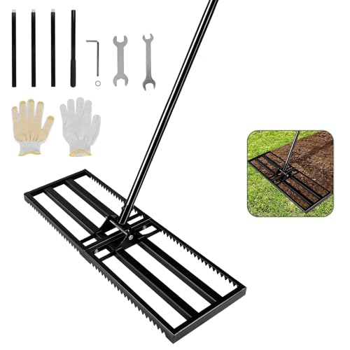 Rasenrechen, 76x25cm Rakel Rasen nivellierrechen mit Verstellbarer Stiel, Nivellierrechen aus Karbonstahl, Levelingrake für Rasenpflege, Rasen-Nivellierungsrechen, Hof und Golfplatz von WingFly