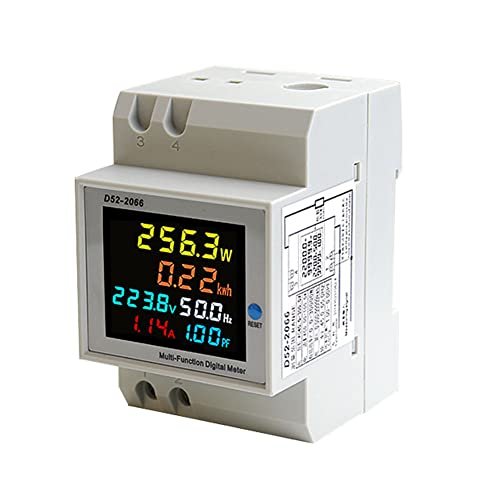 Stromzähler Hutschiene, LCD Digitaler Stromzähler 6 in 1, AC 40-300V 100A Wechselstromzähler KWh Zähler, Amperemeter Voltmeter Din, Geschlossenem Typ CT von WingFly