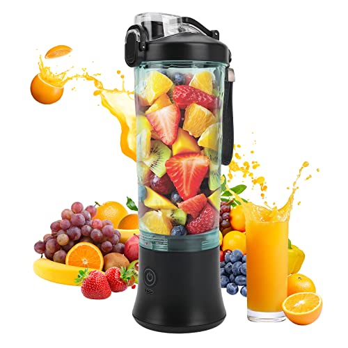 Tragbarer Smoothie Maker Mixer, 600ML Standmixer für Smoothies, Saft und Shakes, Portable Mini Blender mit 6 Edelstahlmesser, USB Persönlicher Obstmischmaschine, BPA-frei (Schwarz) von WingFly