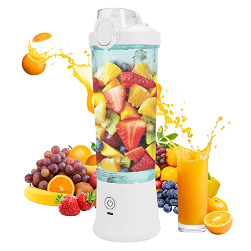 Tragbarer Smoothie Maker Mixer, 600ML Standmixer für Smoothies, Saft und Shakes, Portable Mini Blender mit 6 Edelstahlmesser, USB Persönlicher Obstmischmaschine, BPA-frei (Weiss) von WingFly