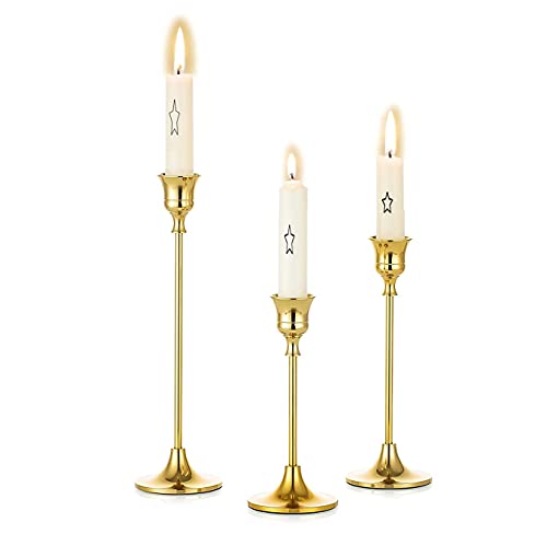 Vintage Gold Kerzenständer Metall Taper Kerzenhalter, Tabelle Hochzeit Kerze Stand Deko Kerzenleuchter für Tisch Kaminsims Hochzeit Housewarming Geschenk (3PCS, L+M+S) von WingFly