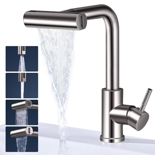 Wasserhahn Küche Ausziehbar, Küchenwasserhahn mit Brause Küchenarmatur mit 4 Wasserstrahlarten, Einhebel Spültischarmatur, Edelstahl Hochdruck Küchenarmatur 360° Drehbar (Hoch) von WingFly