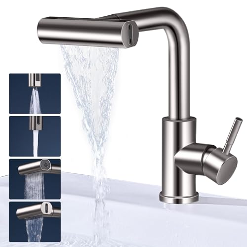 Wasserhahn Küche Ausziehbar, Küchenwasserhahn mit Brause Küchenarmatur mit 4 Wasserstrahlarten, Einhebel Spültischarmatur, Edelstahl Hochdruck Küchenarmatur 360° Drehbar (Kurz) von WingFly