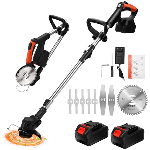 WingFly Akku Rasentrimmer mit Akku und Ladegerät, Elektrischer Akku Motorsense & Rasentrimmer Rasen mit 2X 2000mAh Akku & 3 Messertypen, Akku Freischneider für Rasenschneiden und Garten von WingFly