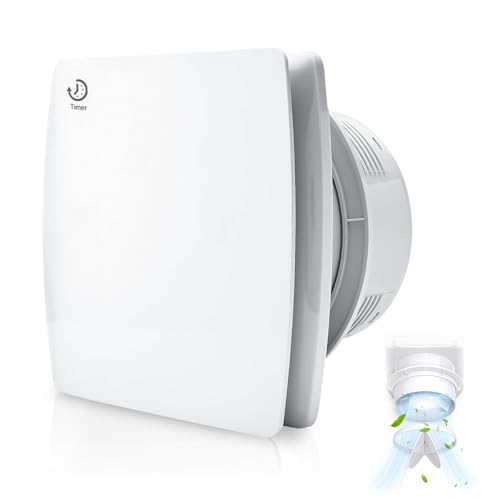 WingFly Badlüfter 100mm mit Feuchtigkeitssensor Abluftventilator einstellbarer Nachlaufzeit, mit Timing Wandventilator Silent, mit Rückstauklappe 95m³/h, 12 Watt / 34dB für Bad, WC, Küche von WingFly