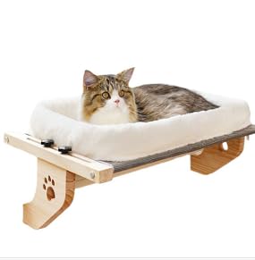 WingFly Katzen-Hängematte, Fensterstange, Sitz, Kätzchen, Hängebett, Fensterbank für großes Haustierregal, stabile Kätzchen-Liege, waschbares Kissen, ohne Bohren, Holzleiste, hält 18 kg (Weiß, B) von WingFly