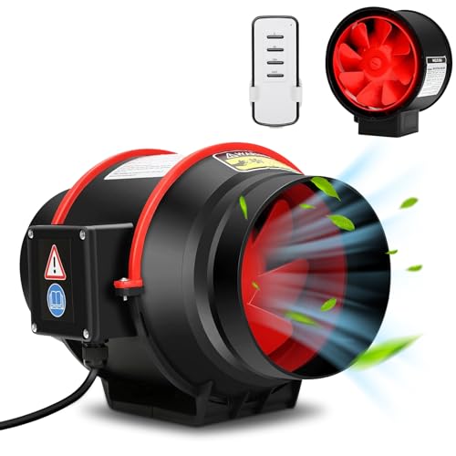 WingFly Rauchabzug Regelbar Rohrventilator 100mm mit Fernbedienung und EU-Stecker, 2-Gang Regler Abluftventilator 310m³/h, Rohrlüfter Kanalventilator für Badezimmer, Wachstumsräume von WingFly