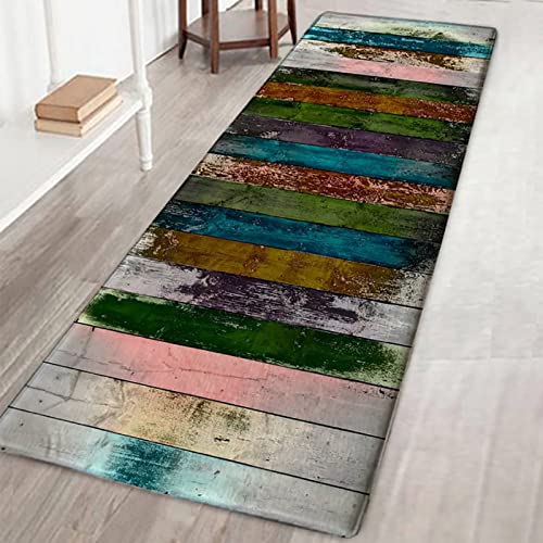 Wingbind Bereich Teppich rutschfeste Große Türmatte Vintage Bunte Holz Textur Gemusterte Teppichbodenmatte Treppenauflagen für Wohnzimmer Schlafzimmer Flur Küche, 2x6ft von Wingbind