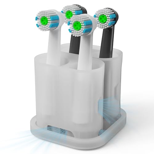 Wingcases - Zahnbürstenhalter (4 Löcher 1 Matten) mit Saugnapf Nicht umfallen, Aufsteckbürsten Halter, für Elektrische Zahnbürste, Bürstenköpfe von Oral B iO, Philips Sonicare, Zungenschaber, Silikon von Wingcases