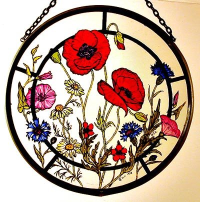 Celtic Glass Designs Dekorativer handbemalter Sonnenfänger, Glasmalerei, Motiv Kornfeld von Winged Heart