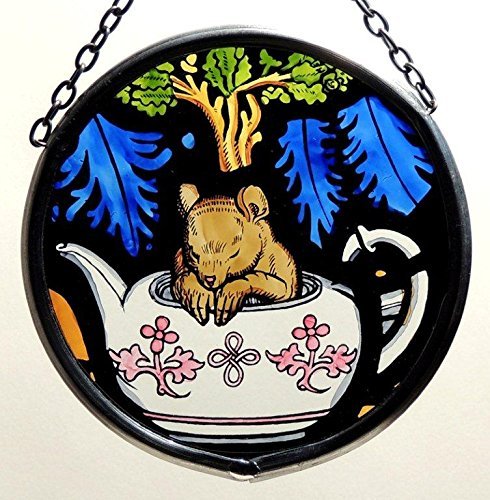 Decorative Hand Painted Stained Glass Window Sun Catcher/Roundel in an Alice in Wonderland and Dormouse Design. by Winged Heart presented by Celtic Glass Designs von Winged Heart presented by Celtic Glass Designs