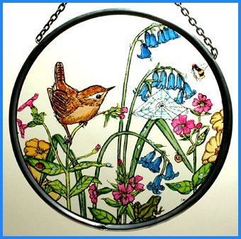 Decorativo dipinto a mano vetrata Sun Catcher/Roundel in un Wren Campanule e design. von HENSITA