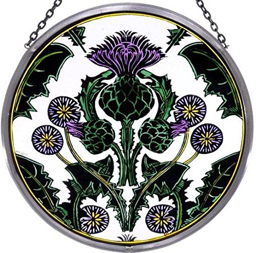 Dekorativer handbemalter Glasmalerei-Sonnenfänger in Distel-Nouveau-Design, 15,2 cm von Winged Heart