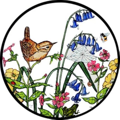 HENSITA Statische Fensterfolie in einem Zaunkönig im Glockenblumen-Design. von HENSITA