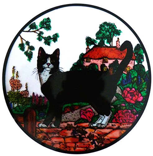 Buntglas-Fensterkunst, statische Haftdekoration, Gartenkatze von Winged Heart