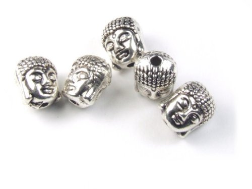 10er Pack Metallperlen, Spacer, Buddha, 9x11x8,5 mm, silberfarben von Wings of Glass