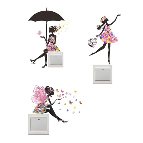 Winhappyhome 3 Stück Blume Fee Mädchen Schmetterling Schalter Aufkleber Steckdose Dekorative Aufkleber Schlafzimmer Wohnzimmer Dekoration Wandaufkleber, WS001 von Winhappyhome