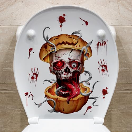Winhappyhome Halloween Festival Aufkleber Toilettendeckel Aufkleber Atmosphäre Aufkleber Store Wandaufkleber Dekoration (Kürbis Schädel Kopf) von Winhappyhome