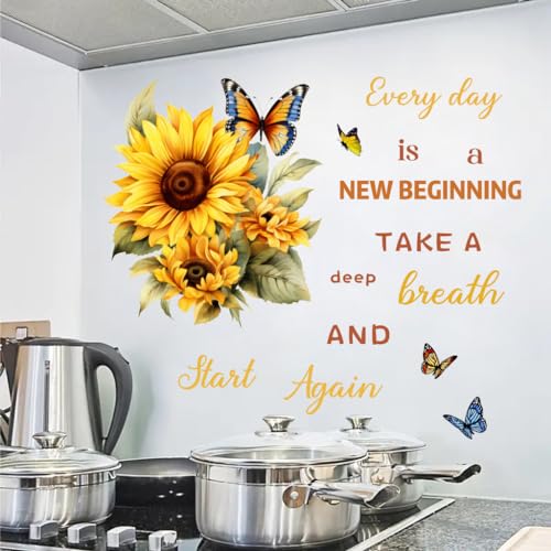 Winhappyhome Sonnenblume Schmetterling Buchstaben Dekoration Aufkleber Sonnenblume PVC Aufkleber, Wall Stickers 01 von Winhappyhome